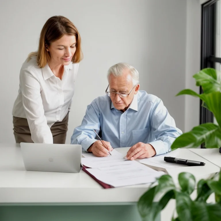 Seniorin beim Durchsehen von Grundbuchpapieren